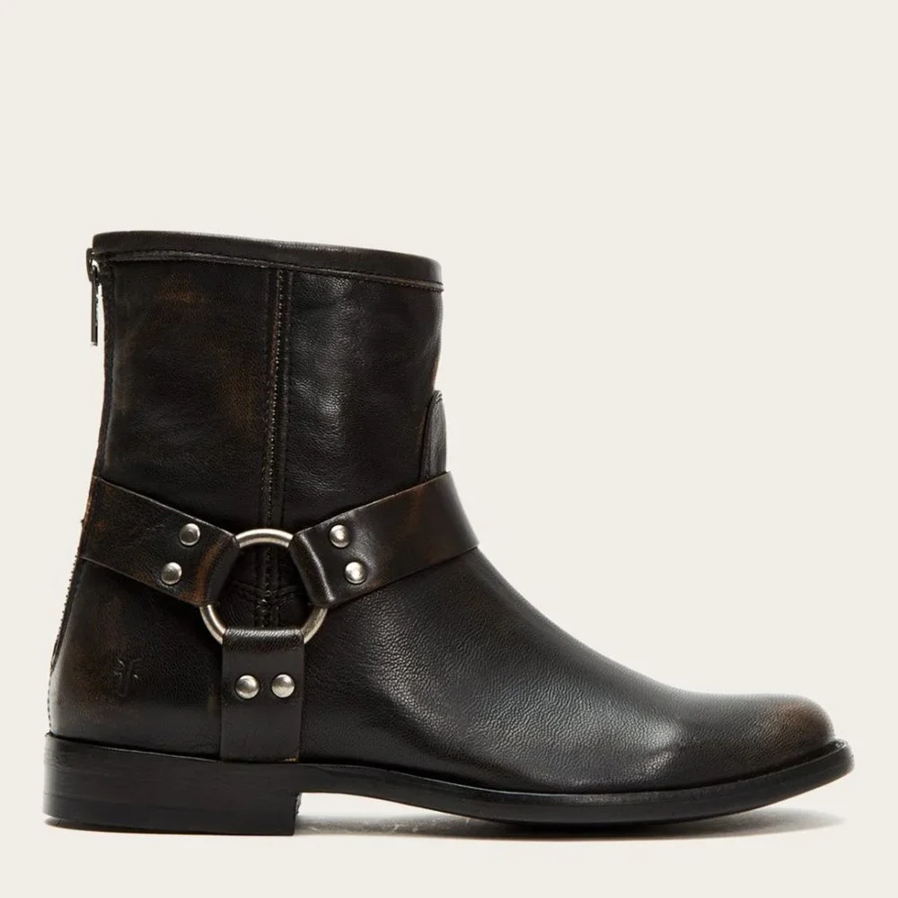 Frye Phillip Harness Short Leather Cute Ankle Boot